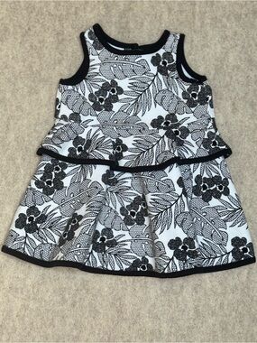 +Janie and Jack Black White Tropical Floral Peplum Dress 6-12M Baby Girl